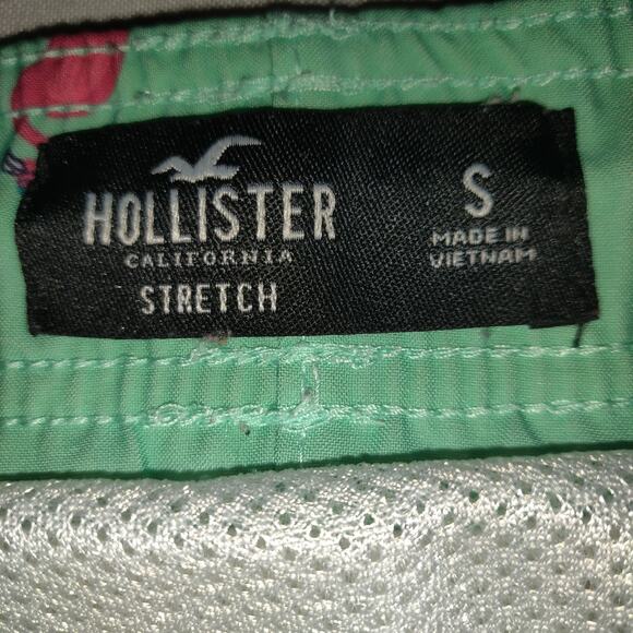 Hollister Mens Swim Trunks Sz S Green Pink Flamingos Lined Swimwear Shorts SMALL - Picture 3 of 16